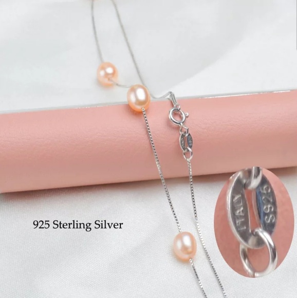 NEW Natural Pearl Sterling Silver S925 Necklace - Picture 5 of 6